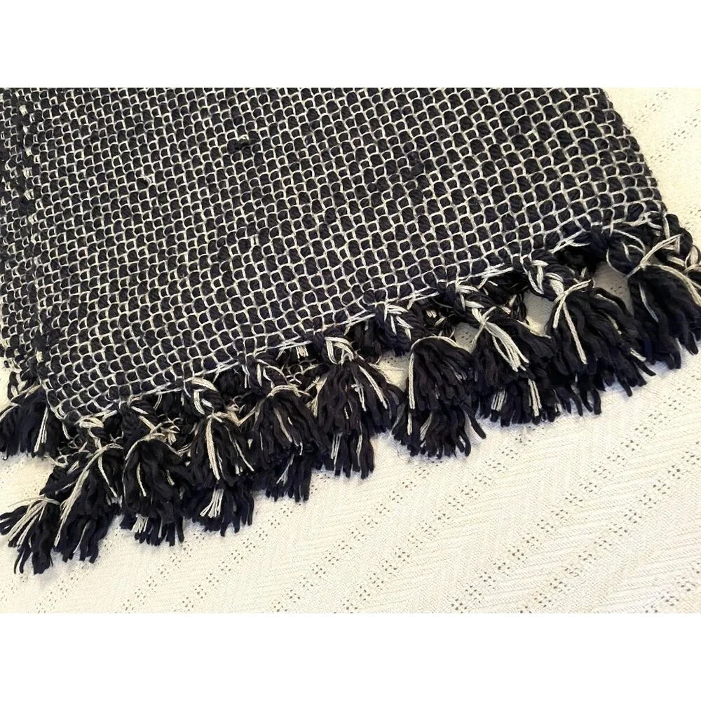 West Elm Marled Basketweave‎ Throw Blanket Navy Blue And White 50x60